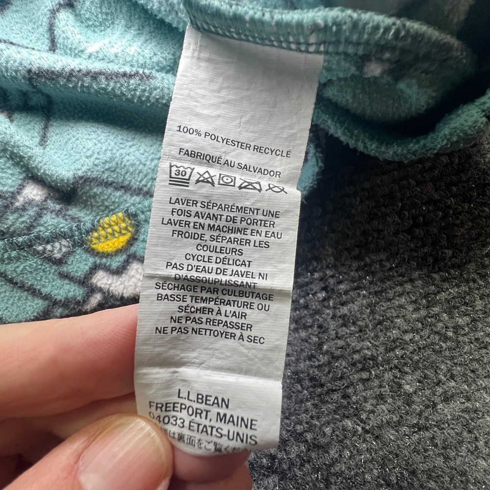 LL Bean Kids Fleece Pullover Mountain Print Blue Teal Size M 10-12 Winter Ski - Picture 5 of 10